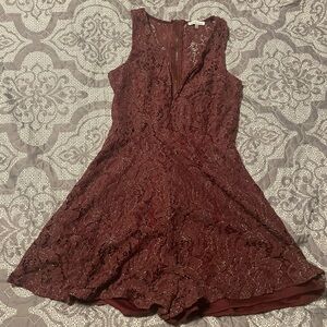Charlotte Russe Burgundy Lace Mini Romper